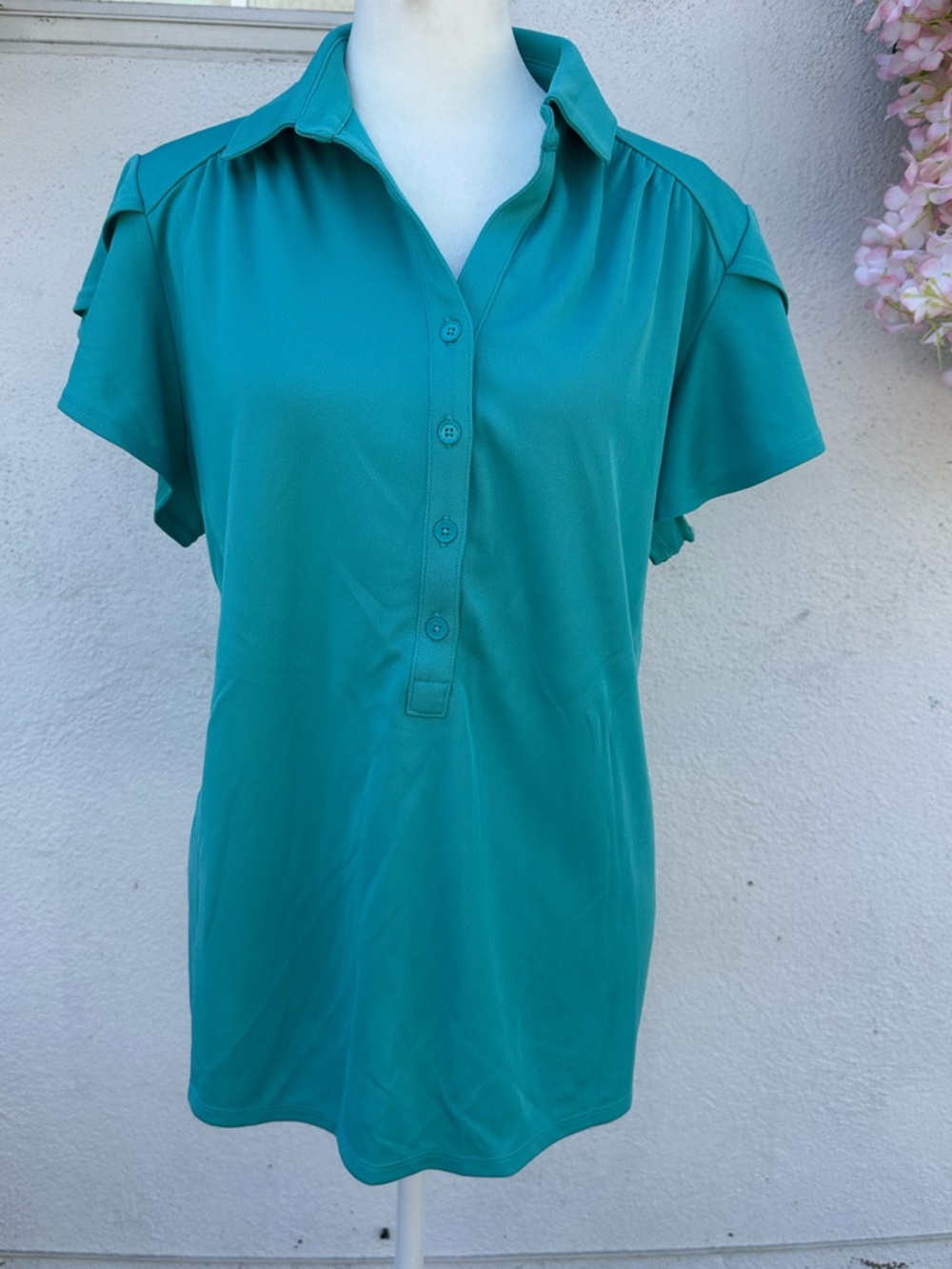 Chico's Teal Button-Front Short-Sleeve Blouse